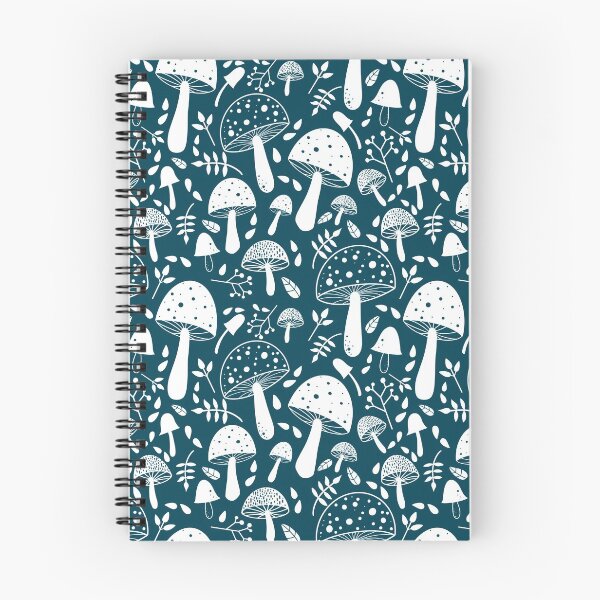 Aperçu de l'œuvre Champignons! Motif de champignons | Blanc sur bleu créée et vendue par Beccy Jackson.