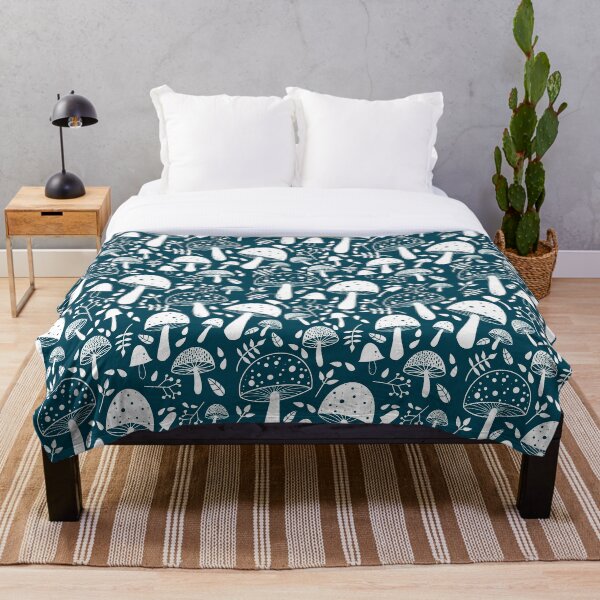 Item preview, Shrooms! Mushroom Pattern | White on Blue designed and sold by Beccy Jackson.