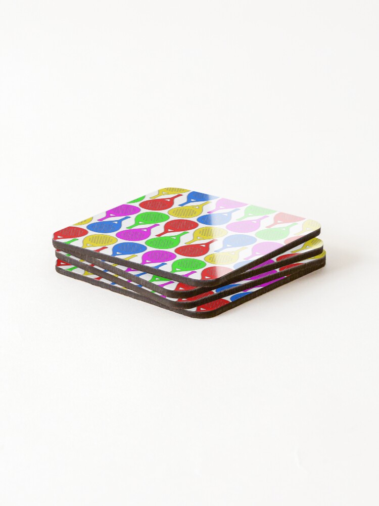 Thumbnail 4 of 5, Coasters (Set of 4), Colorful Racket Pattern designed and sold by GVibezPadel.