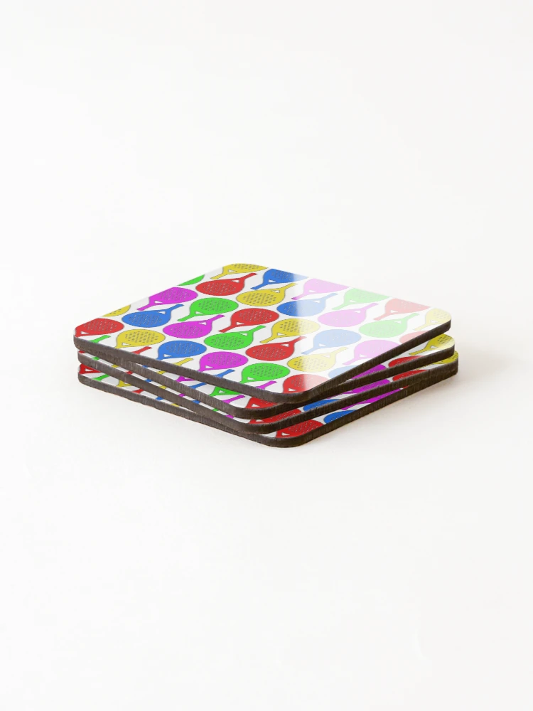 Thumbnail 4 of 5, Coasters (Set of 4), Colorful Racket Pattern designed and sold by GVibezPadel.
