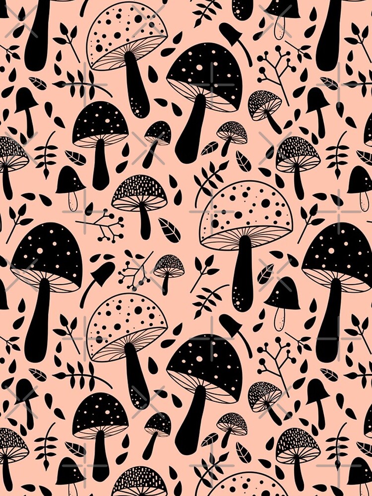 Shrooms! Mushroom pattern | Black and Pink by BeccyJackson