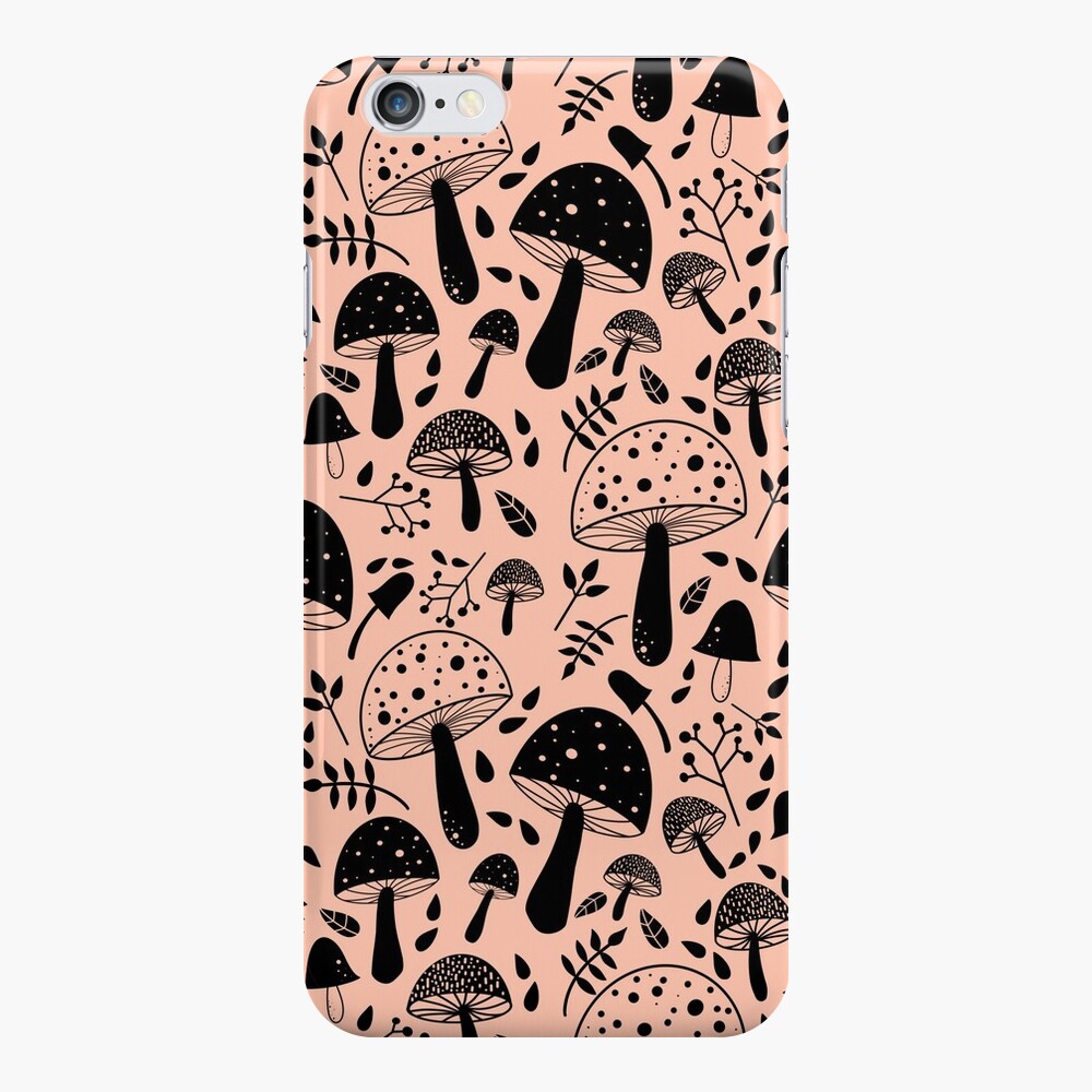 Shrooms! Mushroom pattern | Black and Pink iPhone Case & Cover