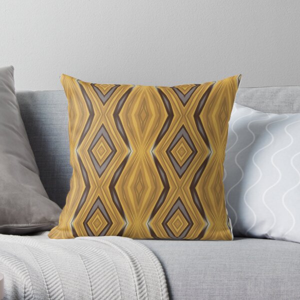 Yellow and Ochre Geometric Stretched Rhombus Pattern Throw Pillow