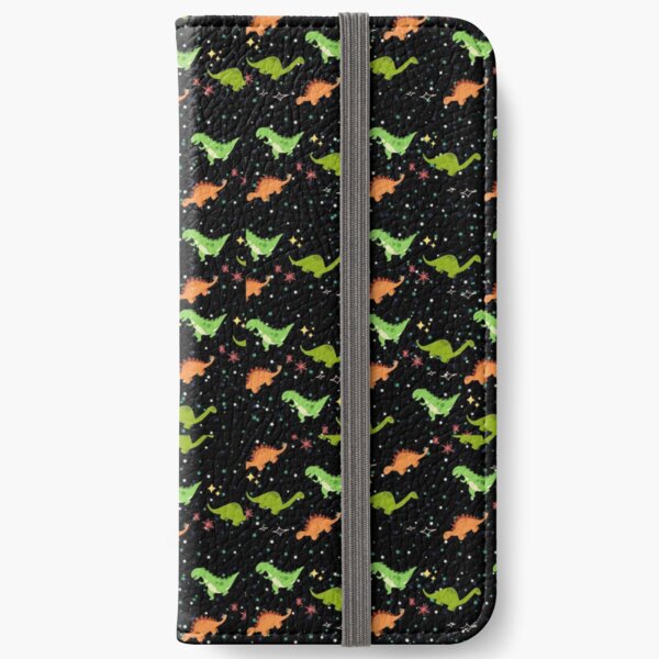 Cool Dinosaur Pattern (Black Background with Stars) iPhone Wallet