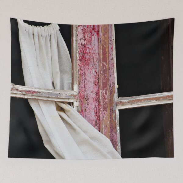 Item preview, Red Window Frame with White Curtain  Closeup designed and sold by worldways.
