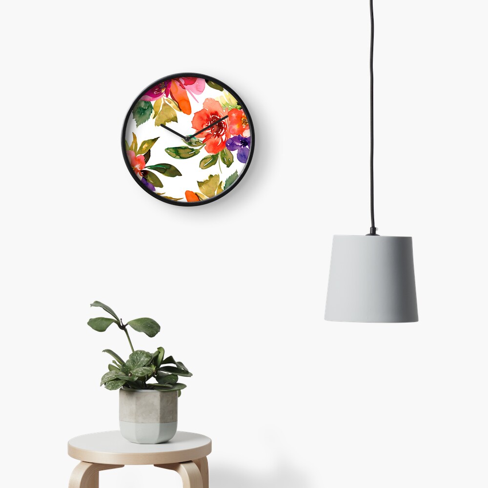 Pretty Tropical Flowers of Spring Artwork Clock by Pamela Arsena