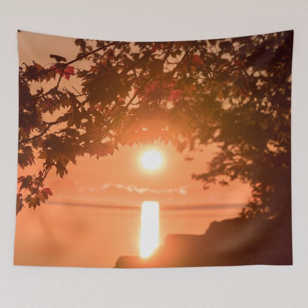 Item preview, Dreamy Autumn - Lakeside Sunset in Bold Tangerine Cinnamon and Mahogany designed and sold by Georgia Mizuleva.