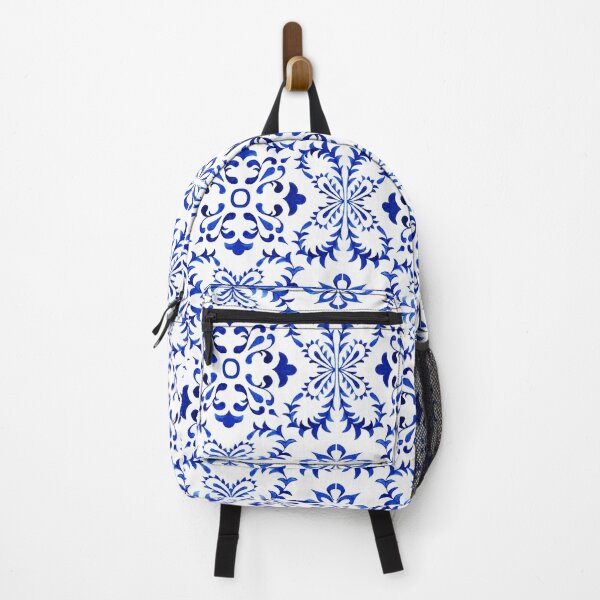 Item preview, Cottagecore White Blue Bohemian Floral Moroccan pattern designed and sold by IamTrending.