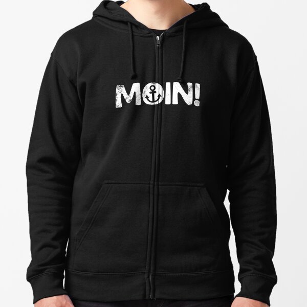 Moin North German greeting with anchor in white Zipped Hoodie