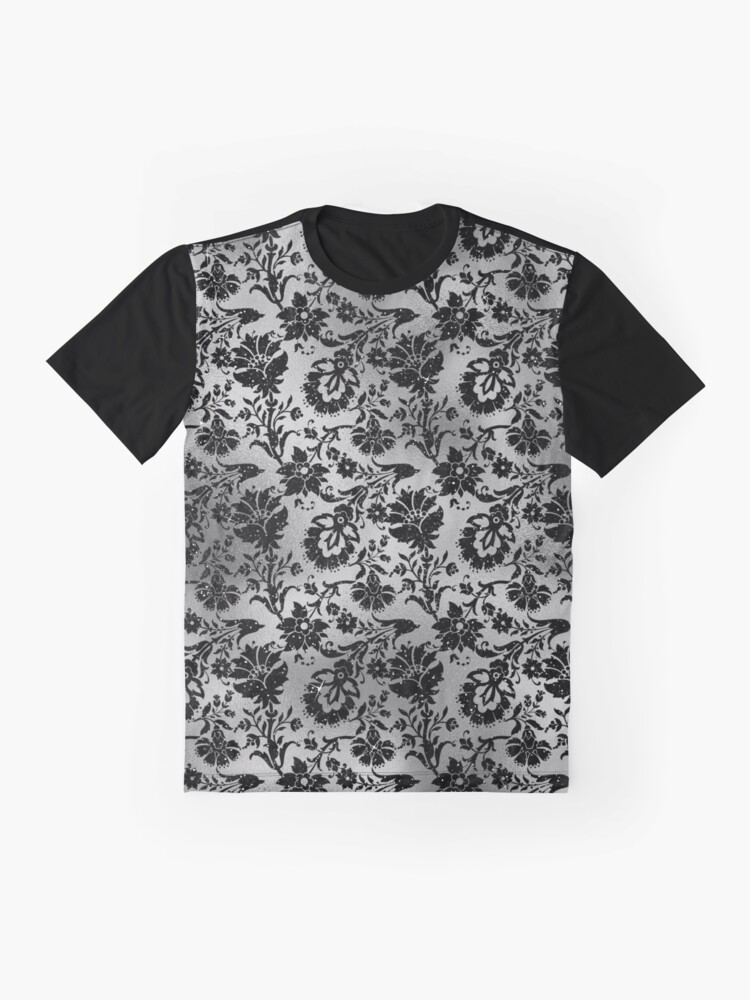 Alternate view of Black and Grey Floral Flourish Design Graphic T-Shirt