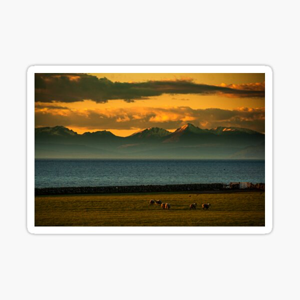 Landscape Goatfell and Arran from Dunure, Ayrshire Scotland Sticker