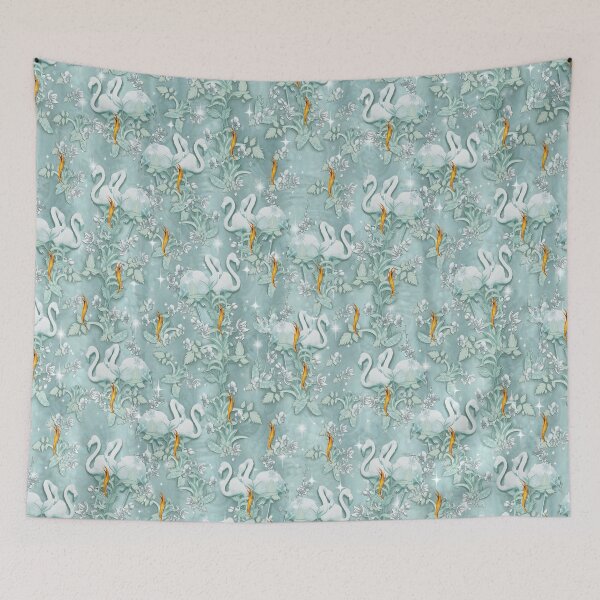 Item preview, Sage Green Drapes with White Flamingos, Flowers, Gold flames & Sparkles. designed and sold by NadineMay.