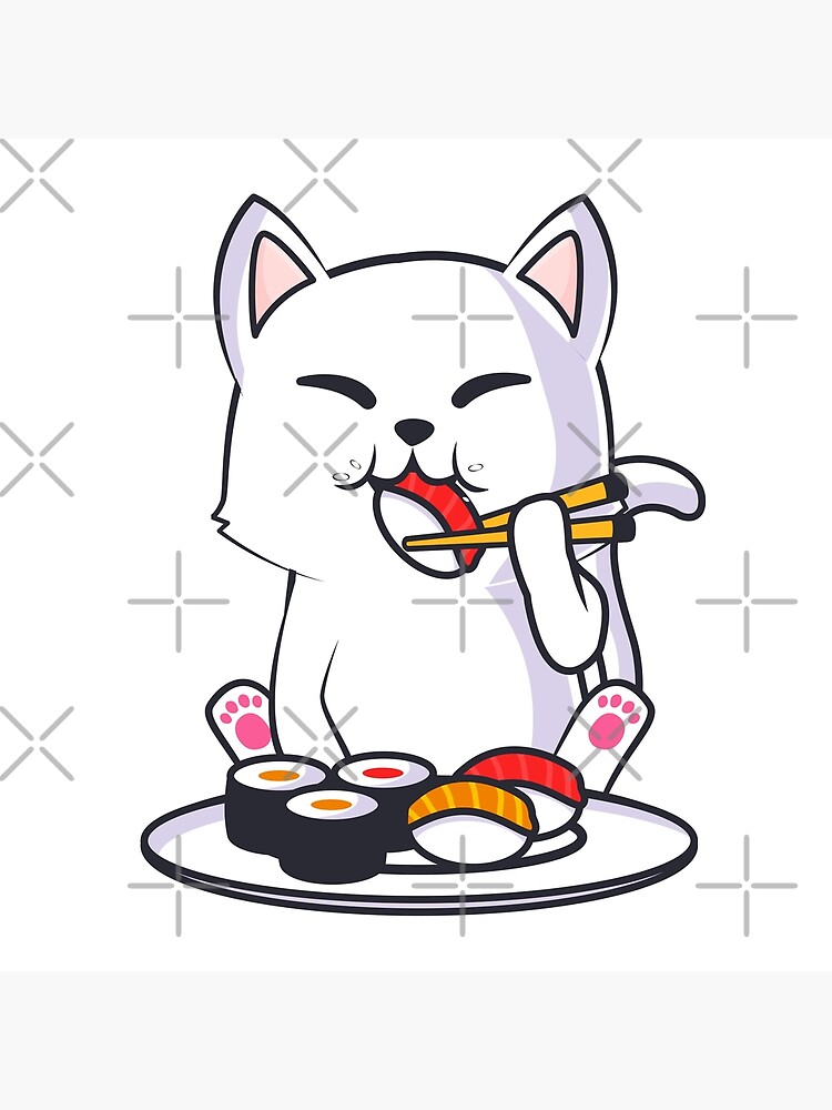Disover White Sushi Cat Premium Matte Vertical Poster