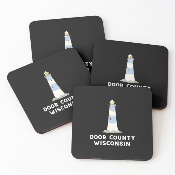 Item preview, Door County Wisconsin Lighthouse Blue White Rocks Graphic Drawing Design Lake Michigan Travel Vacation Camping designed and sold by fineartprints1.