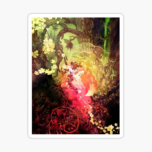Dawnsing Wood Fox in Watercolor Sticker
