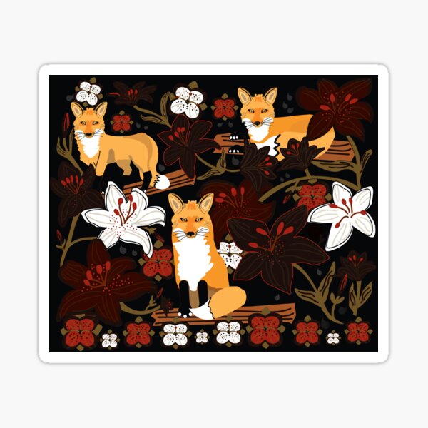 Foxes with Lilies Sticker