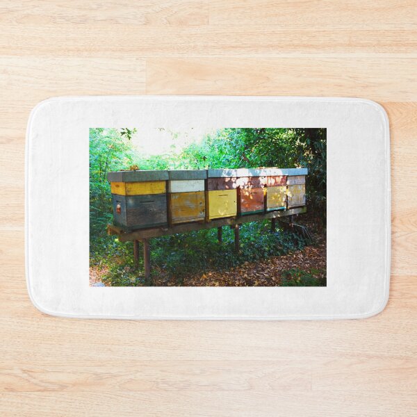 Item preview, many bee houses in a row, colored, in wood, in the woods, for honey in tuscany  designed and sold by alessiapenny.