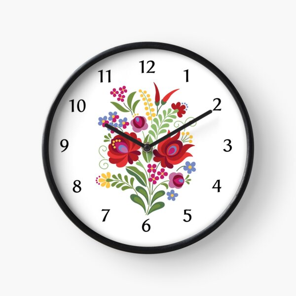 Hungarian Folk Design Red Peppers on White Clock