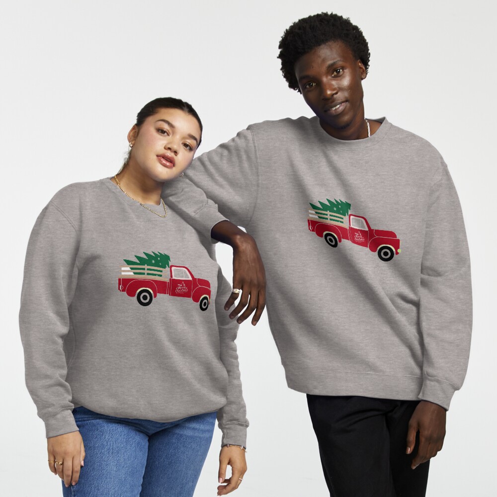 Sweater with red truck and christmas tree on sale