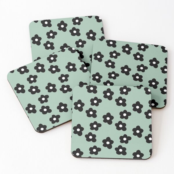 Item preview, Black and White Retro Flowers Green Background designed and sold by emily  gaskin.