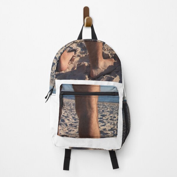 Item preview, a pair of skinny male hairy legs in summer on the sandy beach in front of the blue sea at sunset designed and sold by alessiapenny.