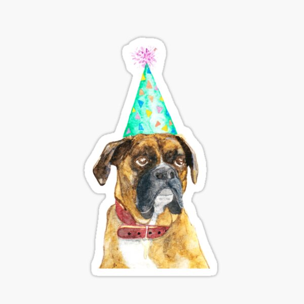 Boxer Dog with Party Hat Sticker