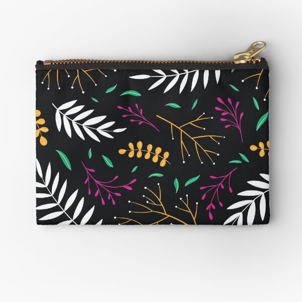 Abstract Leaves Plants Pattern Multicolor Dark Zipper Pouch