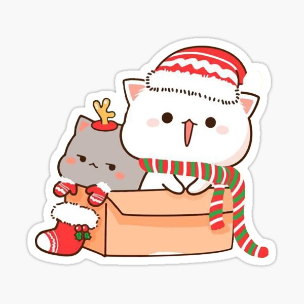 Mochi Mochi Peach Cat Peach And Goma Christmas Sticker By Krimsy Redbubble