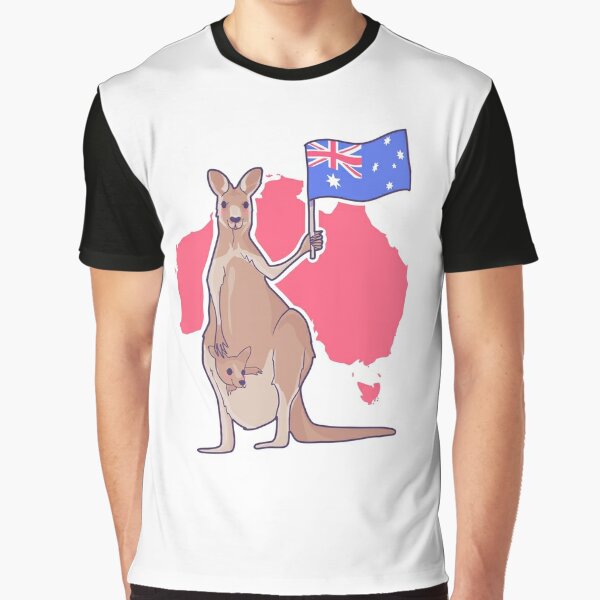 Cute Aussie Kangaroo Flag Map Kawaii Cartoon Australian Art Print for Sale  by illhustration