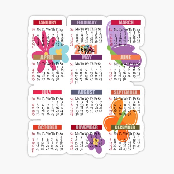 Pegatina u0027u00272021 Año Calendario del Buey, Flores Mariposas, AÑO NUEVO 2021u0027  de Lighvision