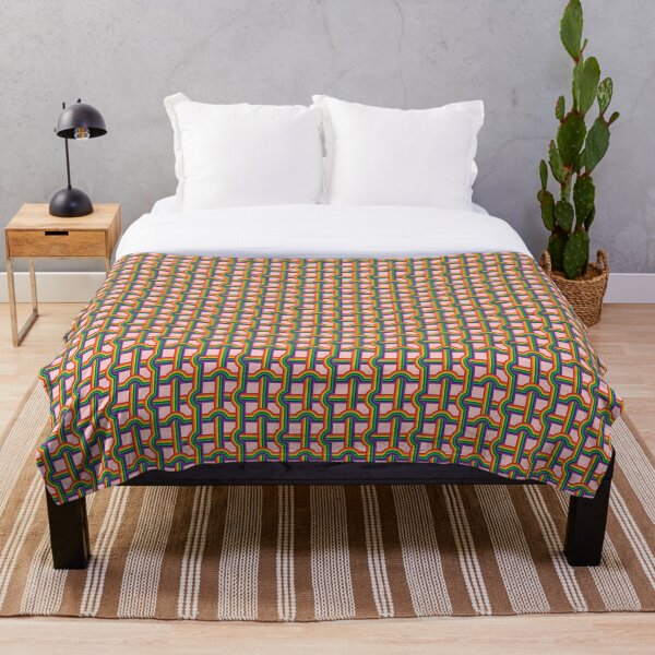 Scandi Midcentury Modern Retro Geometric Rainbow Grid Pink Checks Pattern Throw Blanket