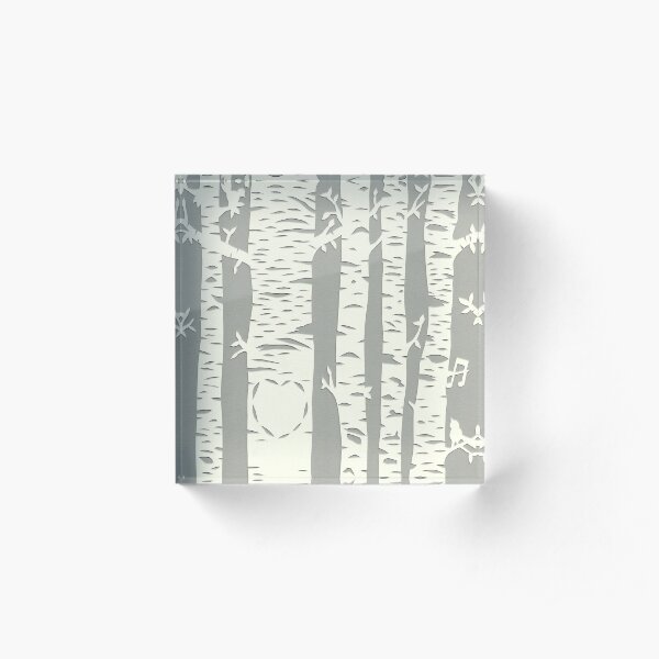 Birch Tree With Carved Heart and Song Birds Acrylic Block