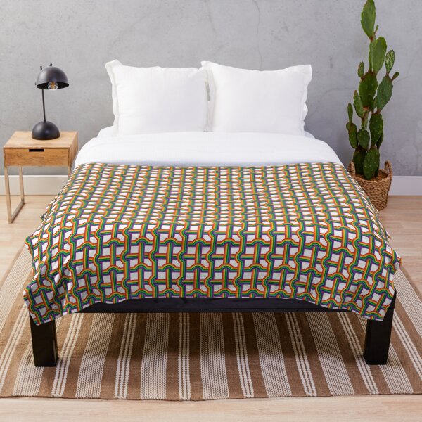 Scandi Midcentury Modern Retro Geometric Rainbow Grid White Checks Pattern Throw Blanket