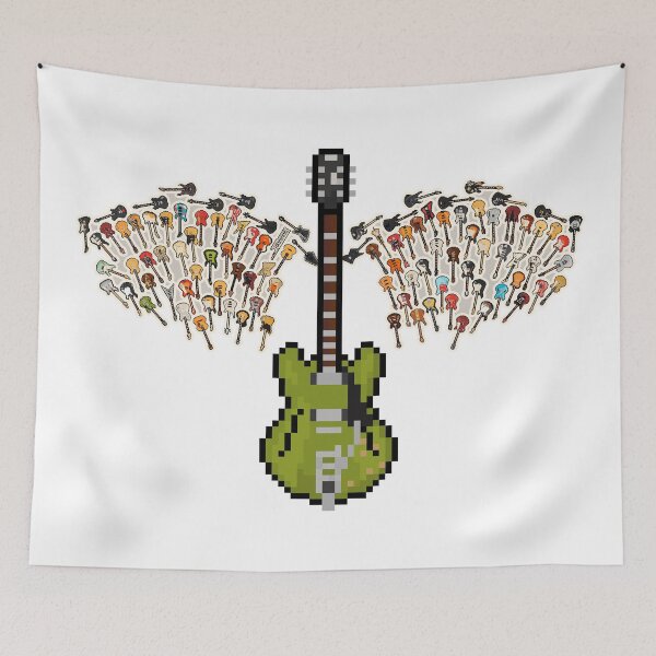 Item preview, Green Memphis Pixel Guitar with Angel Wings (CC) designed and sold by gkillerb.