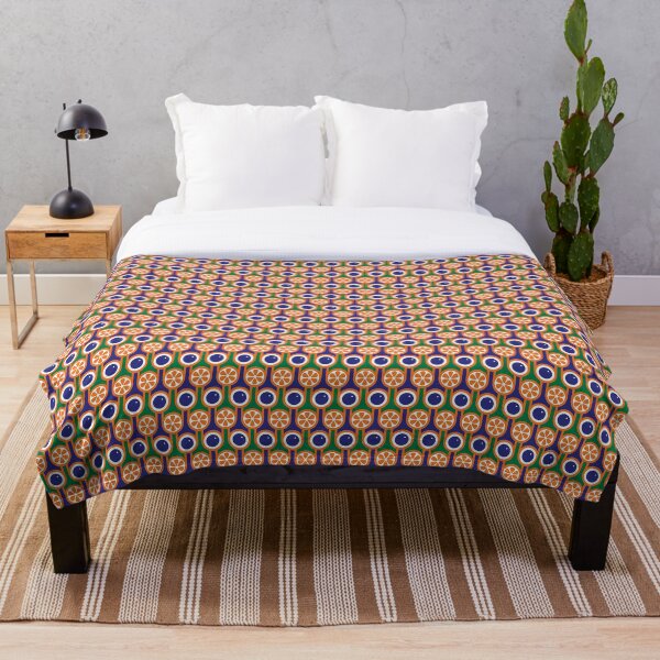 Scandi Midcentury Modern Retro Geometric Blueberries Oranges Pattern Throw Blanket