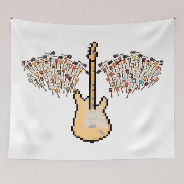 Item preview, White Woodstock Pixel Guitar with Angel Wings (JH) designed and sold by gkillerb.