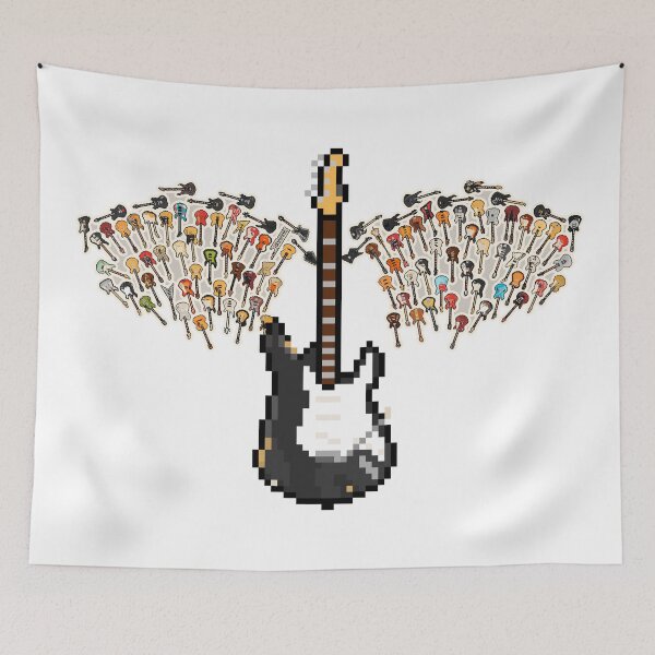 Item preview, Black Pixel Guitar with Angel Wings (JH) designed and sold by gkillerb.