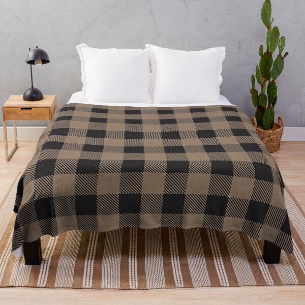Tan and Black Check, Plaid, Tartan Throw Blanket