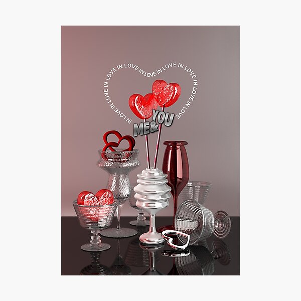 You & Me In Love Red Platinum Valentine Hearts Photographic Print