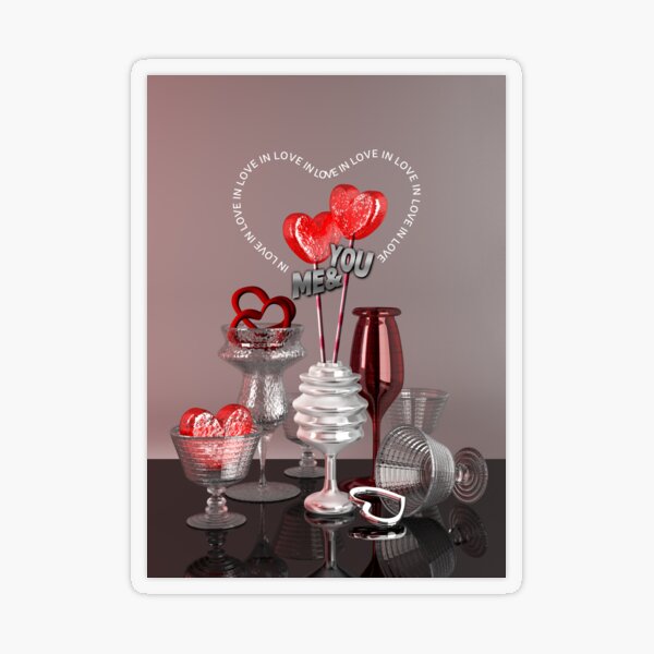 You & Me In Love Red Platinum Valentine Hearts Transparent Sticker
