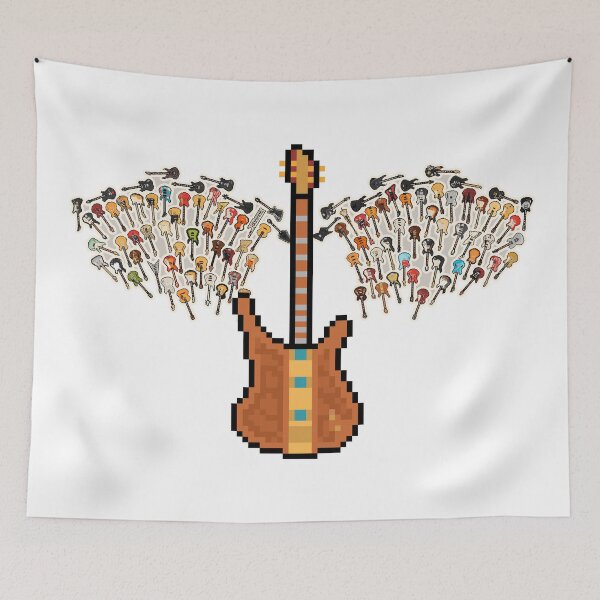 Item preview, Wood Carved Bass Pixel Guitar with Angel Wings (LK) designed and sold by gkillerb.