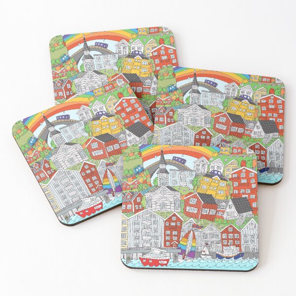 Item preview, Bryggen - Whimsical Autumnal Street Scene Based on Bergen, Norway designed and sold by LouiseFranksArt.