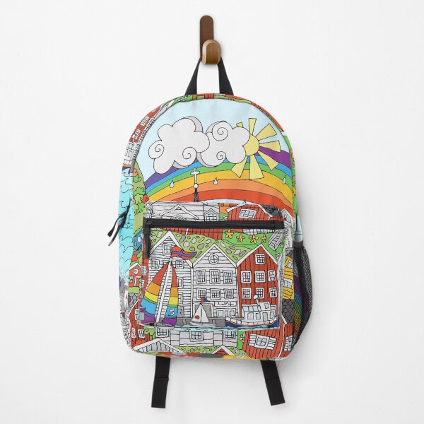 Item preview, Bryggen - Whimsical Autumnal Street Scene Based on Bergen, Norway designed and sold by LouiseFranksArt.