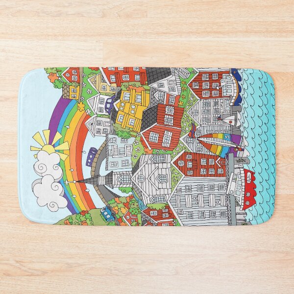 Item preview, Bryggen - Whimsical Autumnal Street Scene Based on Bergen, Norway designed and sold by LouiseFranksArt.