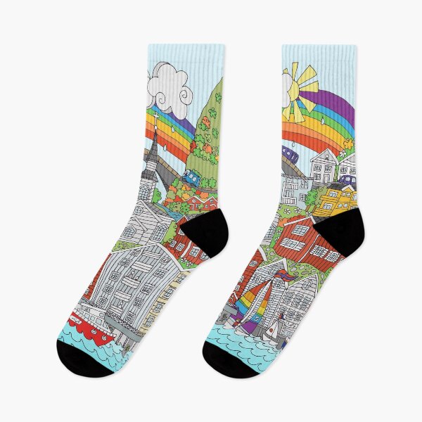 Item preview, Bryggen - Whimsical Autumnal Street Scene Based on Bergen, Norway designed and sold by LouiseFranksArt.