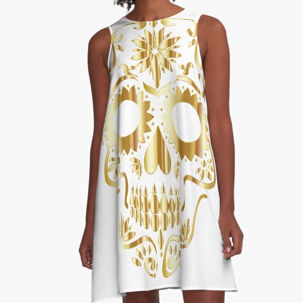 Gold sugar skull A-Line Dress