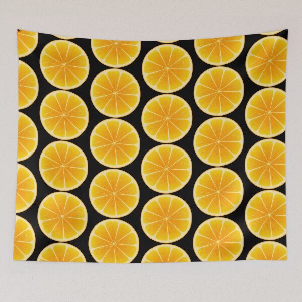 Item preview, Juicy Orange Fruit pattern, contemporary modern art. Summer mood - pattern with oranges on black background. designed and sold by 2AcesDesign.