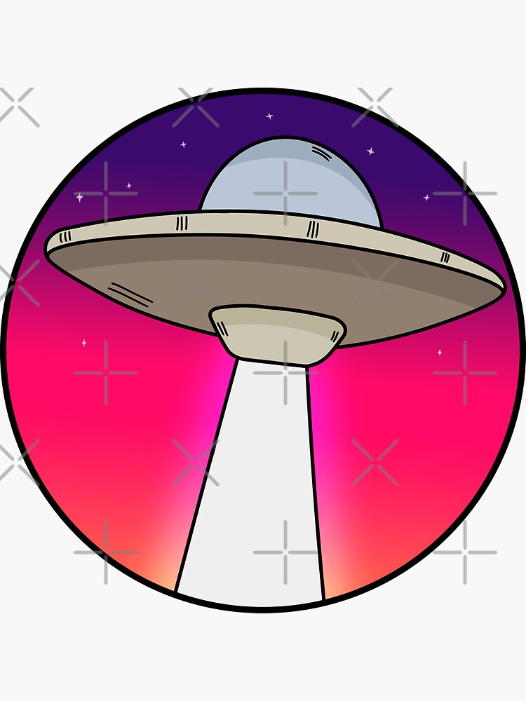 Thumbnail 3 of 3, Sticker, Cute UFO with pink background designed and sold by Butterfly-Dream.
