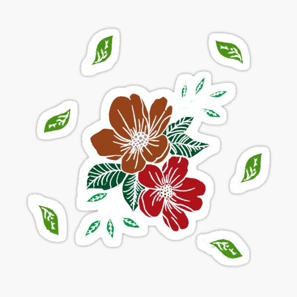 Item preview, Colorful flowers and green leaves with white strokes  designed and sold by tulipdesign.