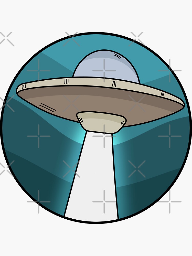 Thumbnail 3 of 3, Sticker, Cute UFO with blue background designed and sold by Butterfly-Dream.